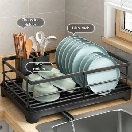 Carbon Steel Kitchen Storage Rack Ventilation Drainer Tray Dish Drying Rack Stable Space-saving Plates Organizer with Drainboard