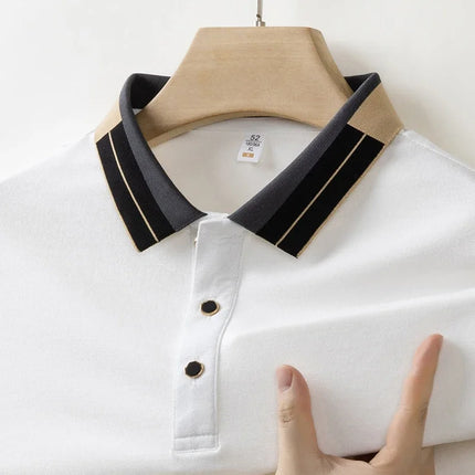 2025 New Men's Collar Polo Shirt Short Sleeved Sweat Absorbing Polo Tops, Luxury Jacquard Breathable Contrast Color T-shirt