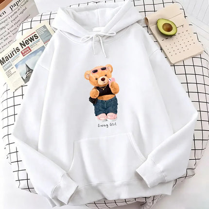 Funny Cool Bear Cartoon Print Hoodie Fleece Hoodies Sweatshirts Men Women Tops Pullovers Hoodie Sweatshirt