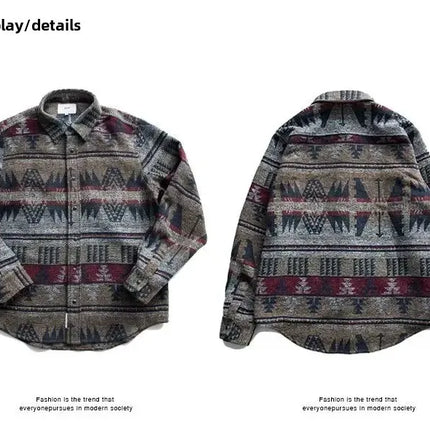 Trendy Men's Woolen Jacket Spring Autumn Casual Style Shirt Patchwork Design Sensibility Chinese National Fashion Overwear