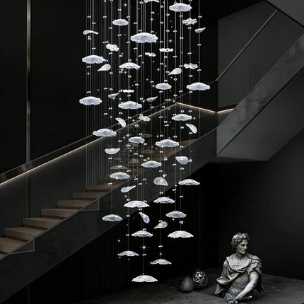 Duplex Loft Glass Ceiling Hanging Lamp Stair Chandelier Nordic Minimalist Long Staircase Chandelier Pendant Light Lighting