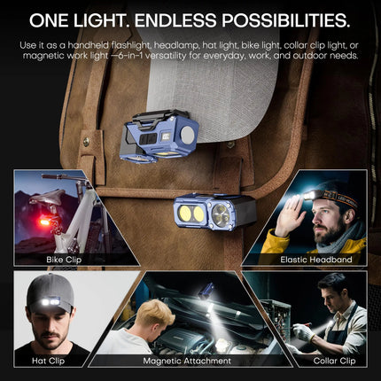 YEMAO Rechargeable EDC Flashlight,500LM Dual Light Sources Mini Torch with Red Light Sensor Headlamp Portable Pocket Flashlights