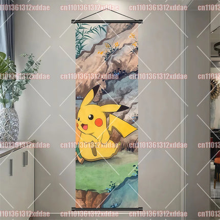 Classic Anime Pokémon Retro Scroll Painting Poliwhirl Pikachu Eevee Charizard Dragonite Squirtle Bulbasaur Creative Poster Gift
