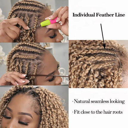 Honey Blonde Feather Crochet 100% Human Hair Extensions Reusable Knotless Invisible Burmese Curly Braiding Hair For Boho Braid
