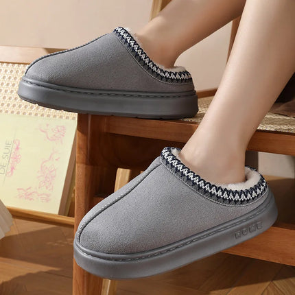 Comfort Thick Bottom Cotton Slippers Women 2025 Winter Warm Thick Plush Non Slip Furry Clogs Shoes Embroidery Suede Snow Boots