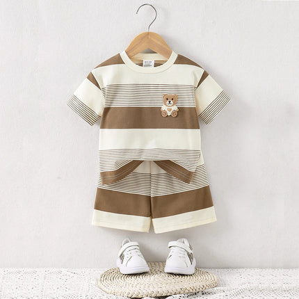 2025 New Baby Summer Cool Breathable Knit Round Neck T-Shirt + Shorts 2-Piece Set Outfit for Boys Girls Infant Toddler Clothing