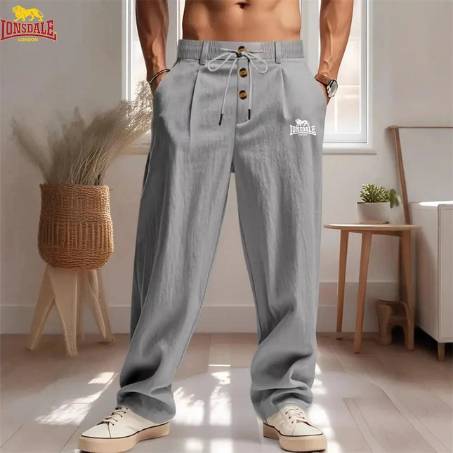 LONSDALE's Men's Casual Breathable Cotton and Linen Pants, Trendy Street Sport Pants, Loose Straight Beach and Outdoor Pants