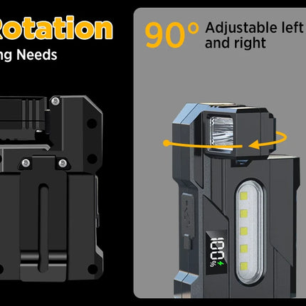 Multifunctional Mini  Flashlight with Clip, Rechargeable Rotating Magnetic Work Light,Portable Hands Free Light for EDC Outdoors