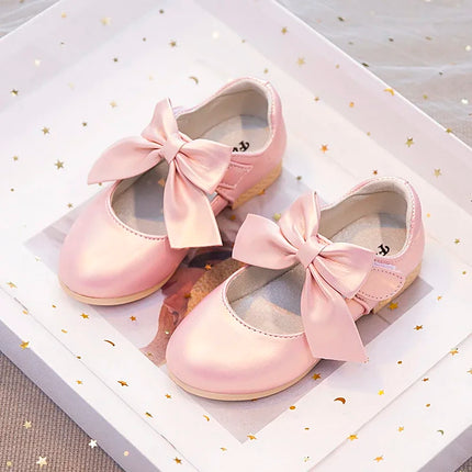 Girls Leather Shoes with Big Bow-knot Princess Sweet Classic Fashion Children Party Shoes White for Wedding Soft Anti-slippery