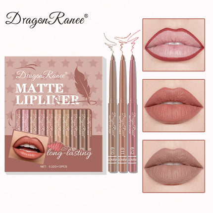 12-Piece Lip Liner Set for Outlining Lip Shapes, Beginner-Friendly, Natural and Delicate, Waterproof Matte Nude Lip Liner Set