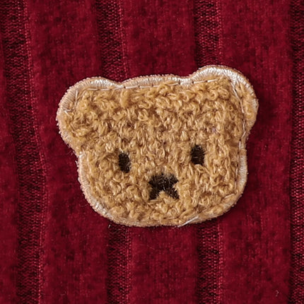 【Baby Boy】Autumn & Winter Red Onesie with Front Single-Breasted Buttons and Cute Bear Badge on Chest + Red Hat SetFeaturing a wa