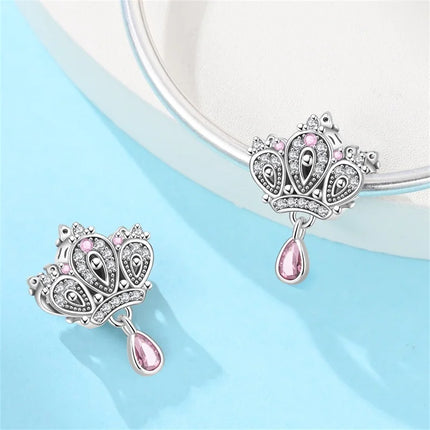 Crown Charms Skull Bead Original 925 Sterling Silver Inlaid Zirconium Pendants Fit Bracelet Necklace Jewelry Lover Gift