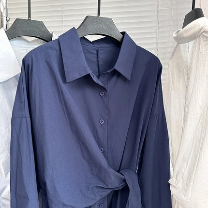 Women's New Shirt Side Waist Tie Slim Fit Casual Long Sleeve Solid Shirt 2026 New Collection Autumn Fashion Loose Ropa Mujer