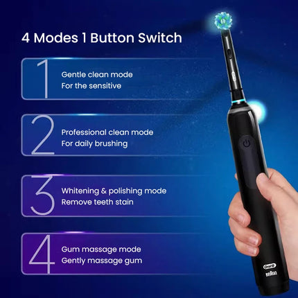 Oral B Pro 4 Ultra Electric Toothbrush 3D Rotation Rechargeable Teeth Brush Pressure Sensor 4 Brushing Modes 2 Min Timer