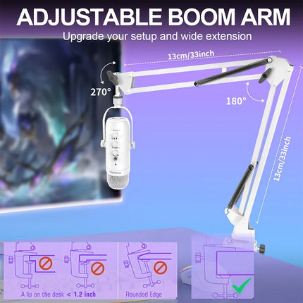 Haomuren Professional USB Streaming Podcast PC Microphone Studio Cardioid Condenser Mic Kit with Boom Arm For Recording YouTube