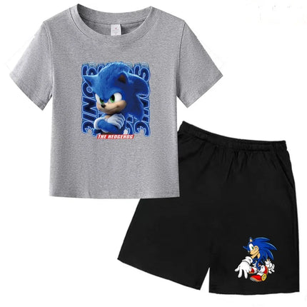 Children T-shirt Two-piece Set 3-12 Years Cool Summer Anime Supersonic Boys Girls Toddler Clothes Short-sleeved+Shorts Casual Set