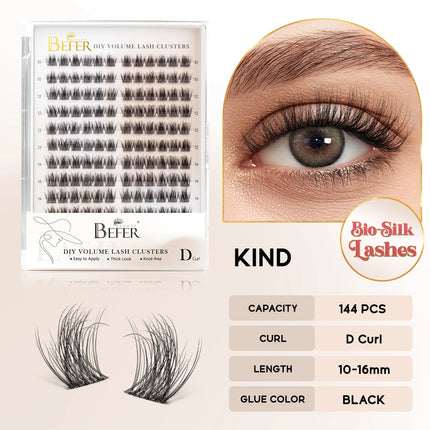 Befer 144pcs Lash Clusters 3D Natural Fluffy Cluster Lashes DIY Lash Extension 10-16mm Hight Quality Soft Super Thin Band Makeup