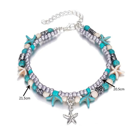 Beach Boho Wave Sea Star Dolphin Turquoise Bead Turtle Foot Chain Anklet  For Women Jewelry