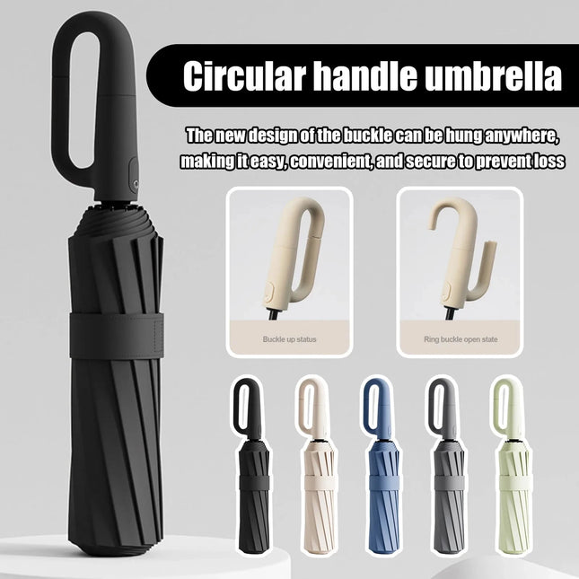 20Bones Windproof Fully Automatic Folding Umbrella with Loop Buckle UPF50+ Portable Compact Sun Rain Umbrellas for Women and Men