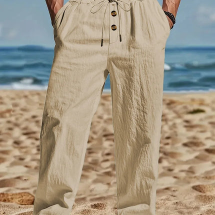 Cotton Linen Men's Lightweight Long Pants Summer Solid Breathable Loose Trousers Male Elastic Waist Casual Harajuku Trousers