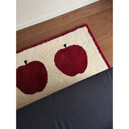 VIKAMA Cute Red Apple Striped Carpet Soft Fuzzy Side Rug for Bedroom, Living Room and Corridor Floor Mat Decoration