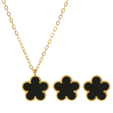 New Lucky Five-petal Flower Five-leaf Clover Earrings Necklace Two-piece set for Woman Fashionable Accessories Party Jewelry