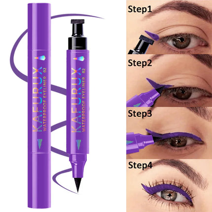 3 Colors Double Head Star Seal Eyeliner Waterproof Stamp Pen Black Blue Purple Eye Liner Pencil Fast Drying Lazy Eye Makeup
