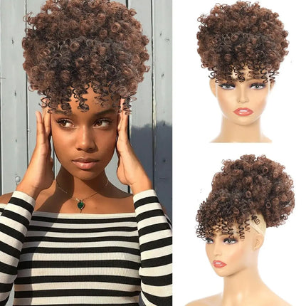 Afro Puff Drawstring Ponytail with Curly Hair Pieces Clip in Bangs Short Ponytail Hair ExtensionsNatural Hair Ponytails
