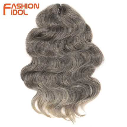 FASHION IDOL Soft Body Wave Crochet Hair 24Inch 3PCS Synthetic Hair Braids Ponytail Fake Hair Wavy Ombre Blonde Hair Extensions