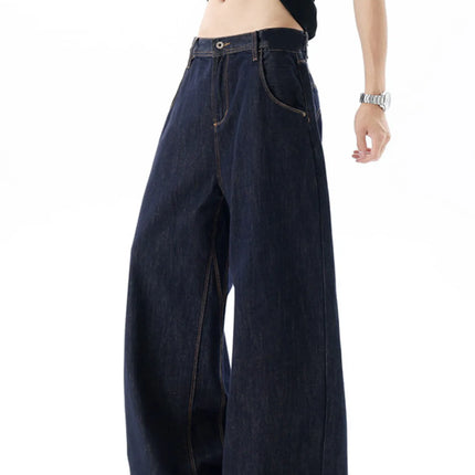 Men's Washed Vintage Blue Wideleg Jeans Spring Summer American Retro Denim Pants Loose Straight Trousers