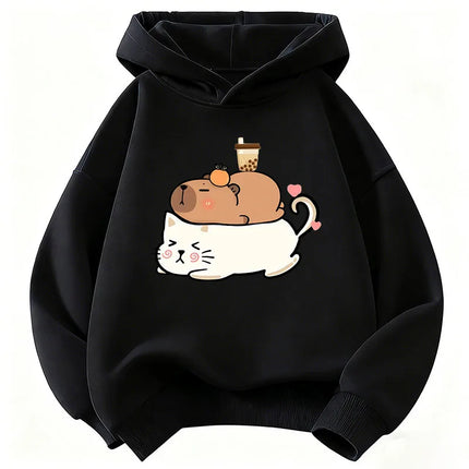 Unisex Kids Cute Cat Capybara Hoodie Cat Children's Sweatshirt Hoody for Boys Girls Casual Hoodies Clothes