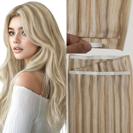 [NEW] Full Shine 50G One Piece Invisible Genius Hair Extensions Tape-In Real Human Hair Remy Skin Weft Thick Ends For Women