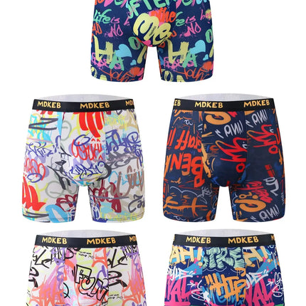 Ten-piece mixed men's graffiti pattern long boxer briefs, breathable and comfortable high-elasticity long boxer briefs, boxing