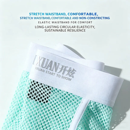 Men's Hollow Mesh Boxer Briefs Elastic Waist Breathable Separate Pouch Underwear