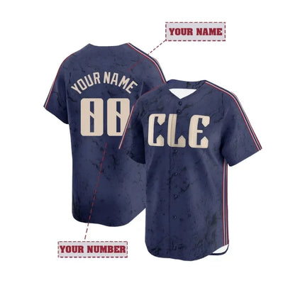 Personalized Men's Baseball Jersey with Custom Name and Number Embroidery Cleveland Blue Short Sleeve Button Down DIY Shirts