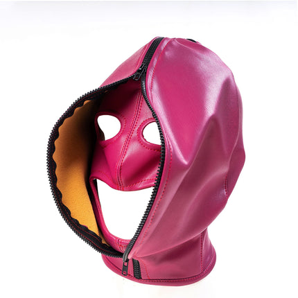 Adjustable Size Fetish Double Leather Mask with Zipper for Adult Mysterious Role Play Halloween Carnival Party Mask Hood Costume