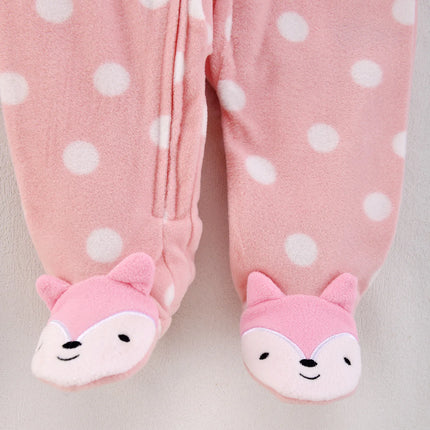 Newborn Baby Rompers Autumn Winter Zipper Fleece Sleepsuit Clothes Cute Fox Animal Footed Warm Baby Pajamas Babe Jumpsuit 0-12M