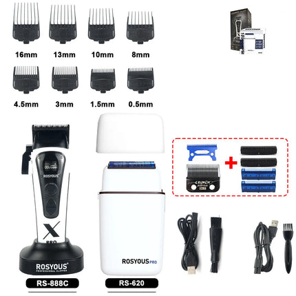 ROSYOUS RS-888C KM-1595 JC-10000 External Rotor Brushless Motor Men Electric Hair Clipper Kit 8000RPM Professional Hair Trimmer