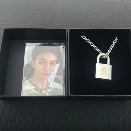 Smooth Matte Finish Metal Lock Necklace Same As Huang Xuanchen's Style New Punk Necklace Men Women Jewelry Couple Fans Collect