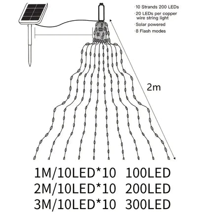 Solar Powered LED Branch Lights With Copper Waterproof Waterfall Light For Garden Party Outdoor Christmas Tree Decoration
