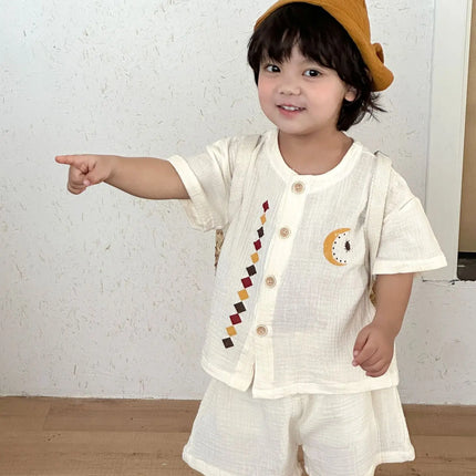 RAISE 2026 Summer Siblings Attires Children Pure Cotton Pajamas Set Kids Boys Tees+shorts Homewear Suit Kids Girls Print Dress