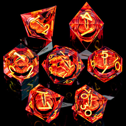 7PCS Lliquid Flow Core Eye of Sauron D20 Dnd Sharp Edge Resin Dice Set D and D Dungeon and Dragon Role Playing Games D&D Dice