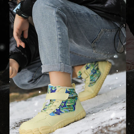 Waterproof Kids Barefoot Snow Boots 2025 New Wide Toe Winter Warm Fur Lined Shoes for Boys Girls Cold Weather Outdoor Sneakers