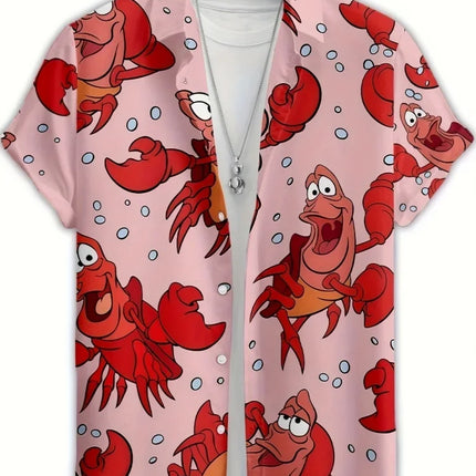 Cartoon Lobster Hawaiian Shirt Men Women Clothing Seafood Shirt Summer Holiday Shirt Short Sleeve Button Down Crawfish Shirts