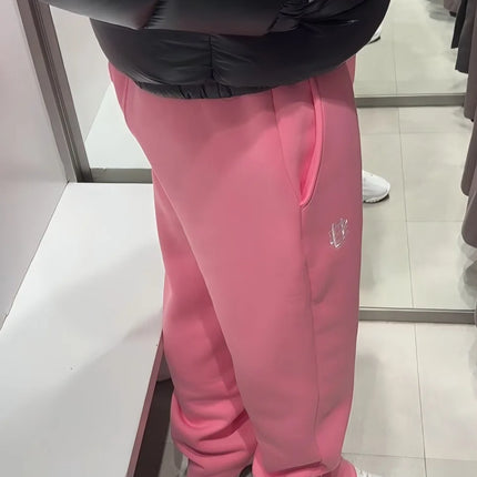 Retro Y2k Street Trendy Men and Women Hip Hop embroidery Casual Trousers Elastic Waist Zipper Loose Solid Color Sports Pants