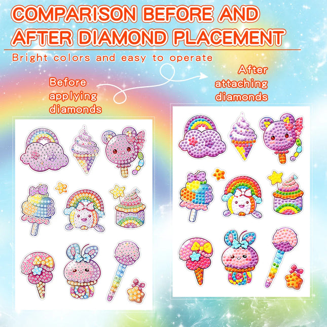 Cartoon Unicorn Diamond Stickers - Donuts - Ice Cream - Gem Art DIY Craft Pack - Children's Gift Diamond Painting Stickers