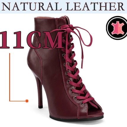 Women Heels Lace-up Black Apricot Boot Stilettos Jazz Dance Lady Shoes For Latin Dancing Outdoor Sexy Stilettos Natural Leather