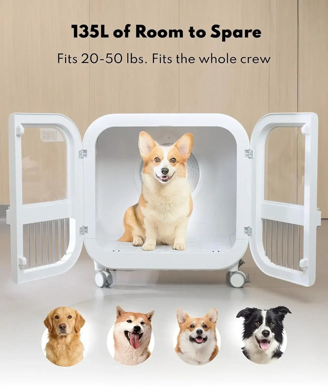 135L Ultra-Quiet Pet Dryer Box, Smart Temp Control, 360° Hands-Free Safe Drying for Dogs, Cats & Multi-Pet, Custom