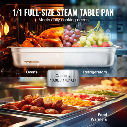 SucceBuy 4Pack Hotel Pans Full Size Anti-Jam Steam Pan with Lid Stainless Steel Steam Table Pan 4-Inch Deep Commercial Table Pan