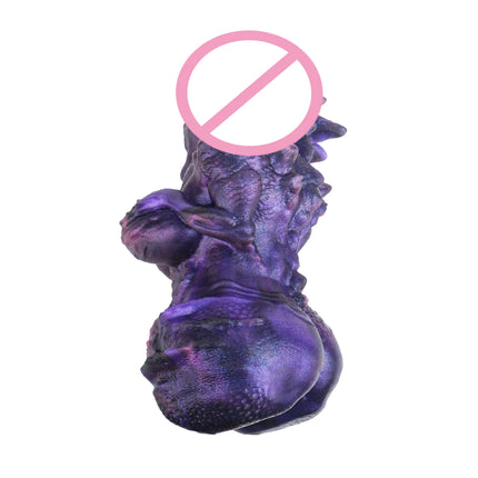 SHAZ Fantasy Purple Dragon with Breast Shaped Masturbator, Body-Safe Platinum Silicone Dual Channel Stroker, Male Pleasure Toy